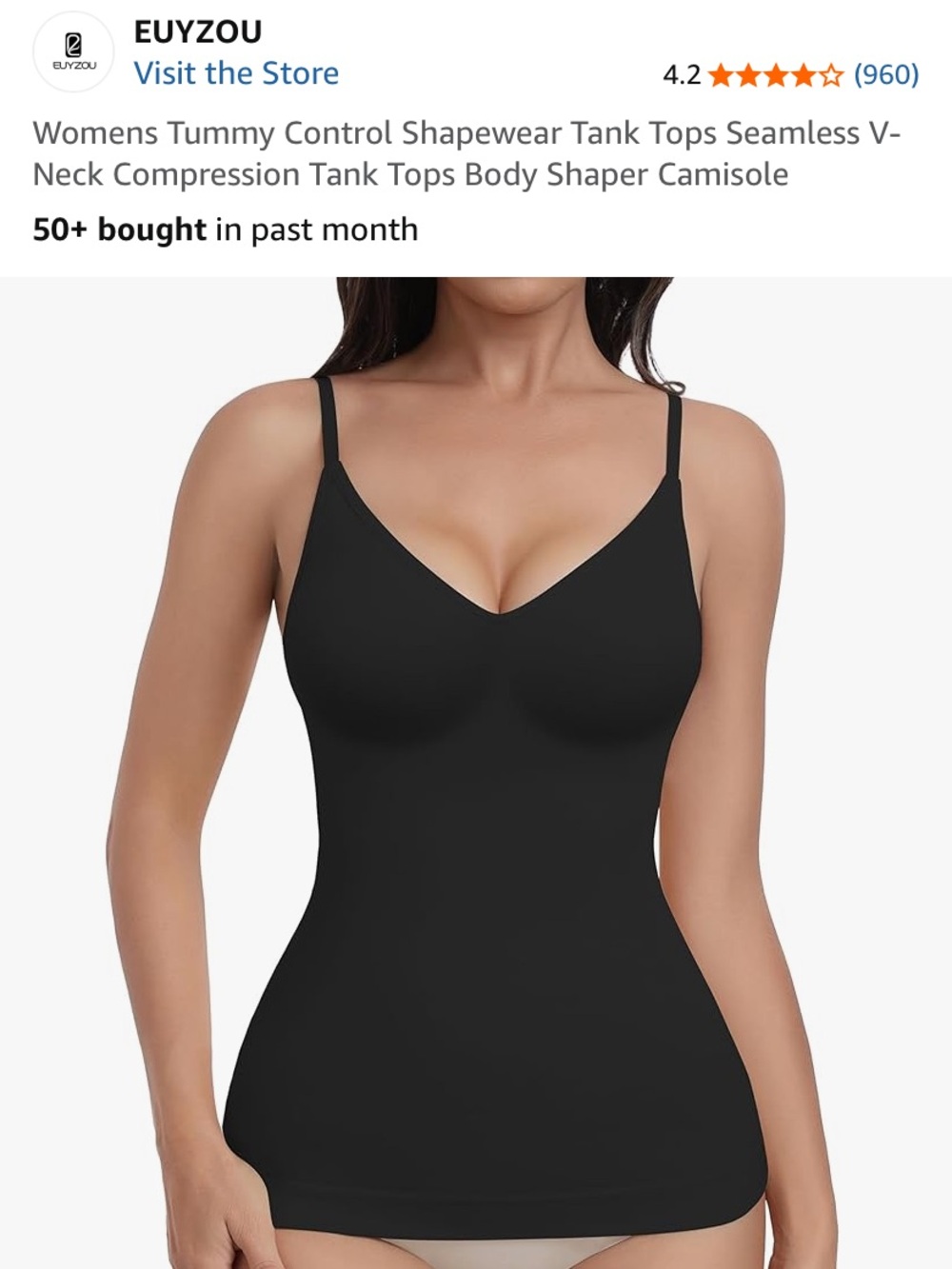 EUYZOU Black Tummy Control Shapewear V‑Neck Tank